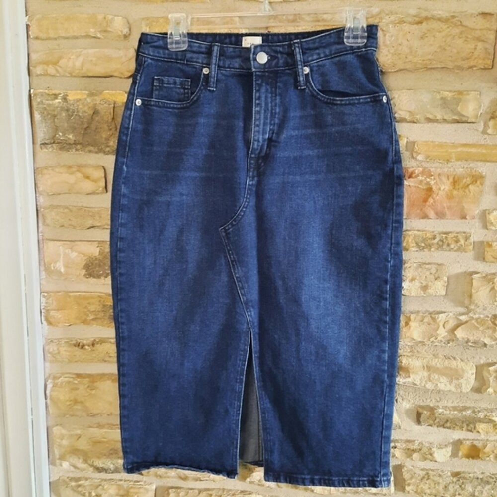 Denim Midi Skirt, Front Split, Dark Wash Blue Jean, A New Day, Size 4